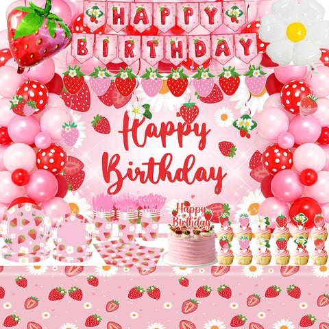 zoyvux strawberry balloon arch banner for festive birthday decor and photo moments