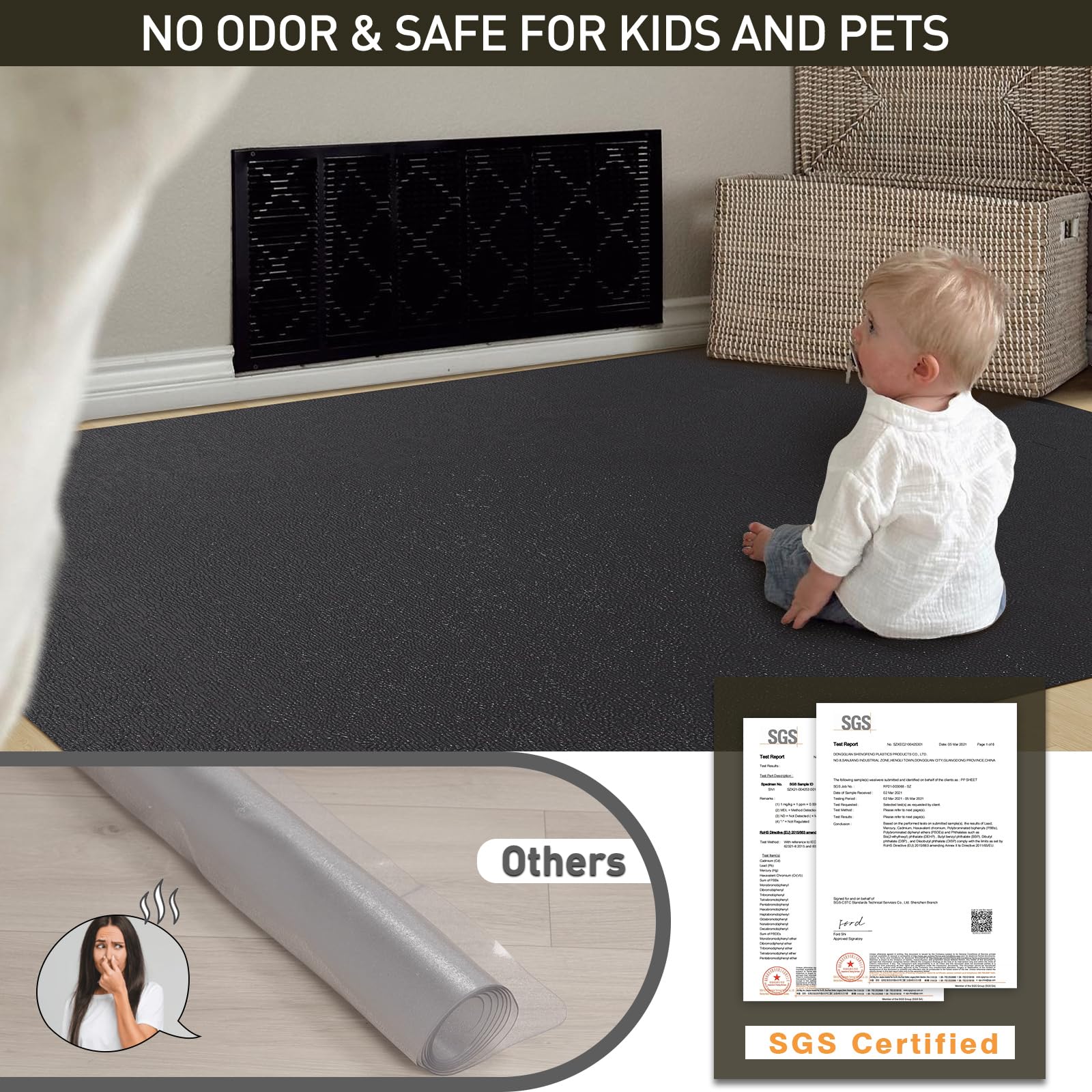 ZPAI cut-to-fit floor mat trims to fit under tables and chairs.