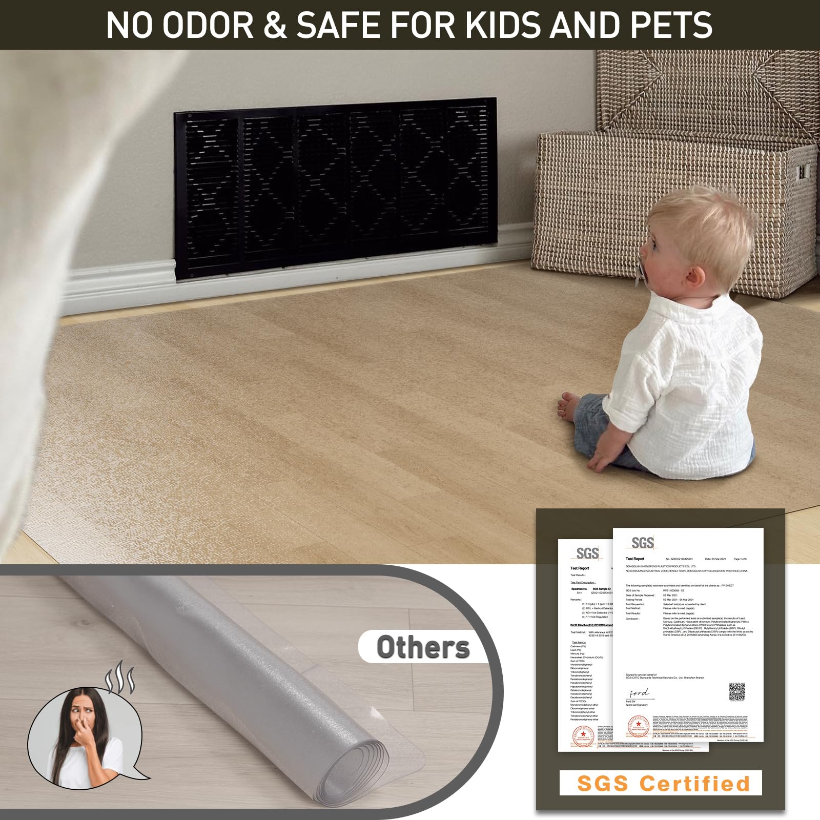 ZPAI odorless clear PVC mat blends with décor while protecting floors.