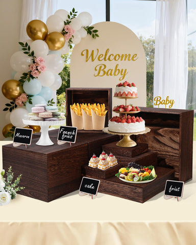 Zplontya eight-piece risers set showcases desserts across multi-level tiers
