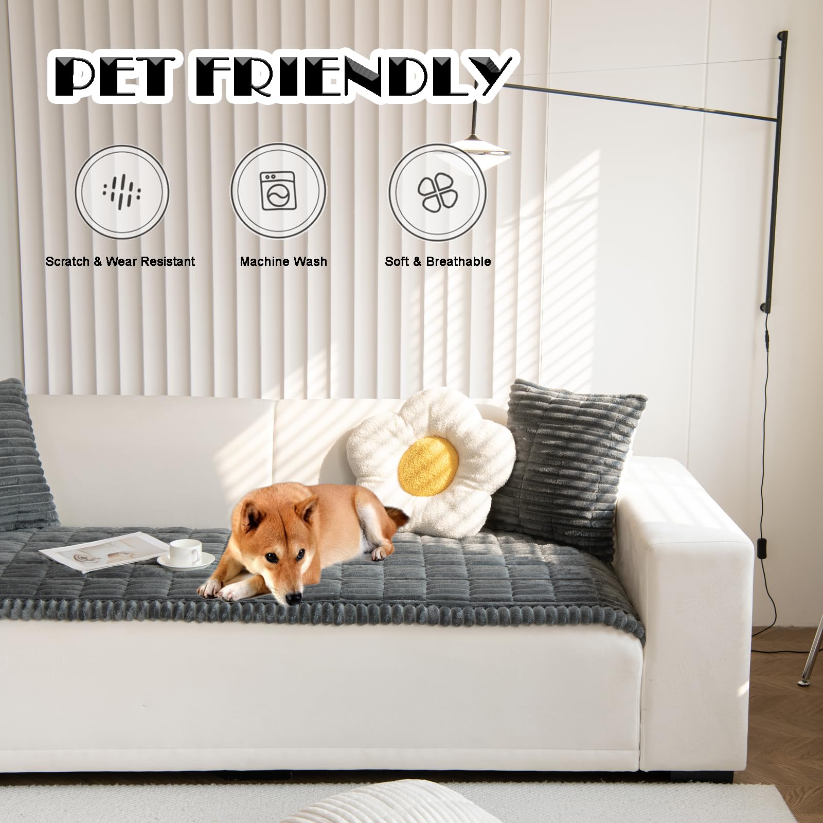 ZQFFB couch cover demonstrates easy installation on a standard sofa.