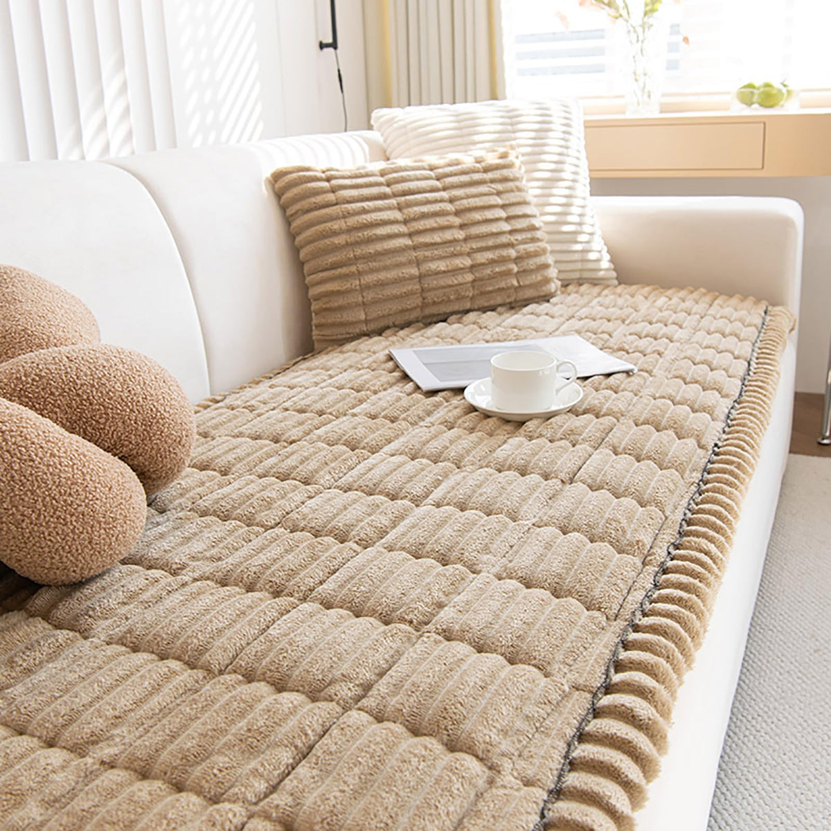 ZQFFB pet couch cover on sofa protects upholstery with breathable fabric.