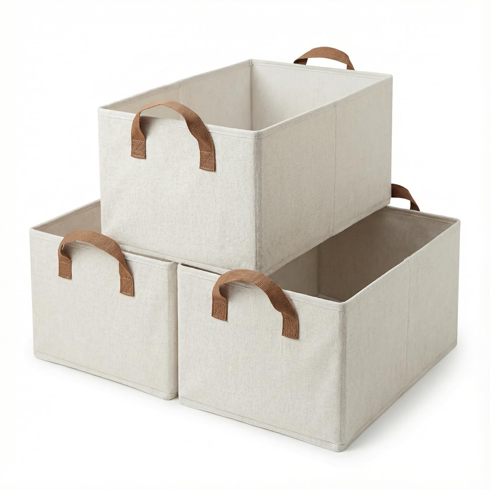 Zruitong 3-pack storage bins show beige fabric with a rigid PP bottom for durability.