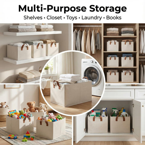 Beige Zruitong fabric bins blend with decor while adding order.