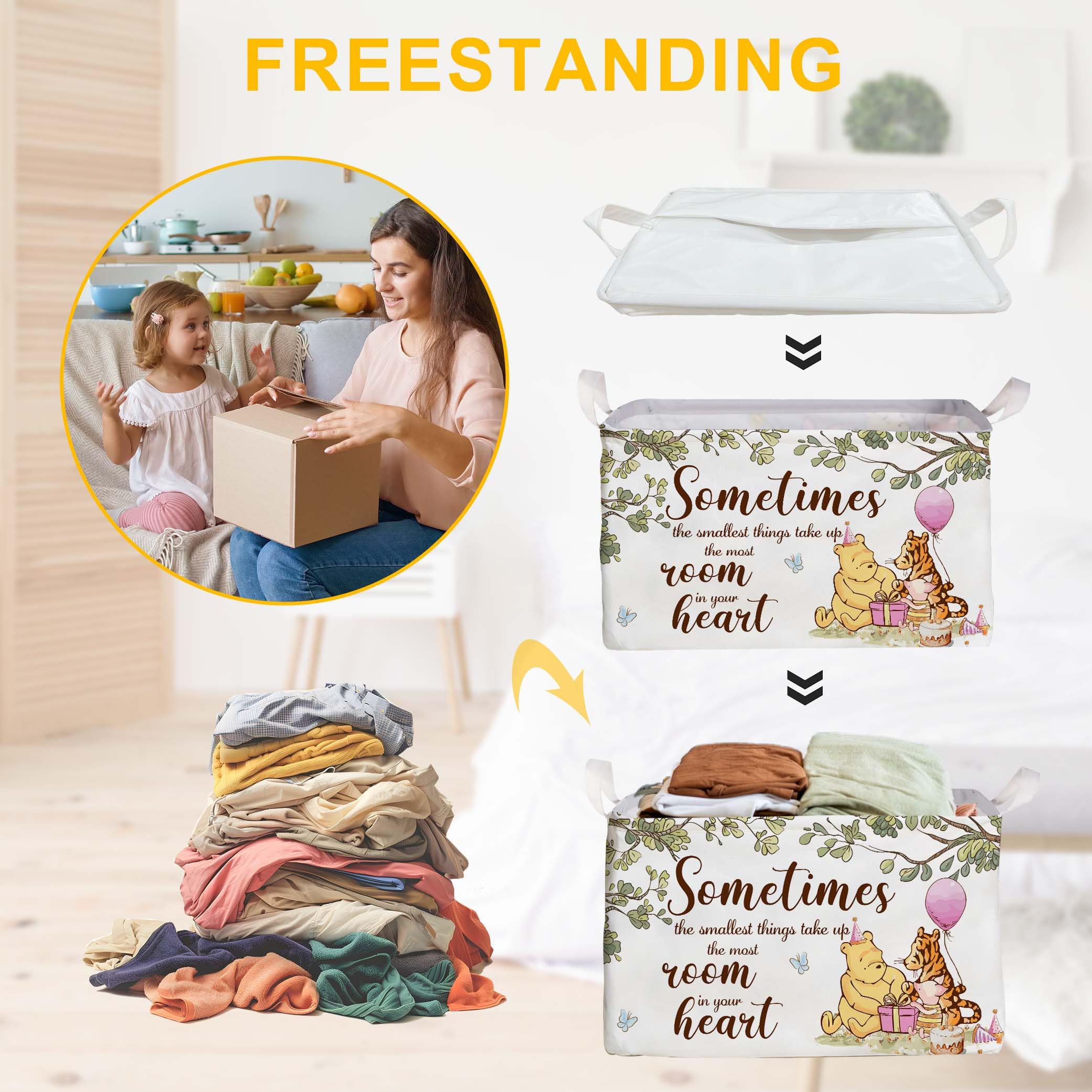 ZsaTuiy Winnie laundry hamper interior waterproof coating protects contents