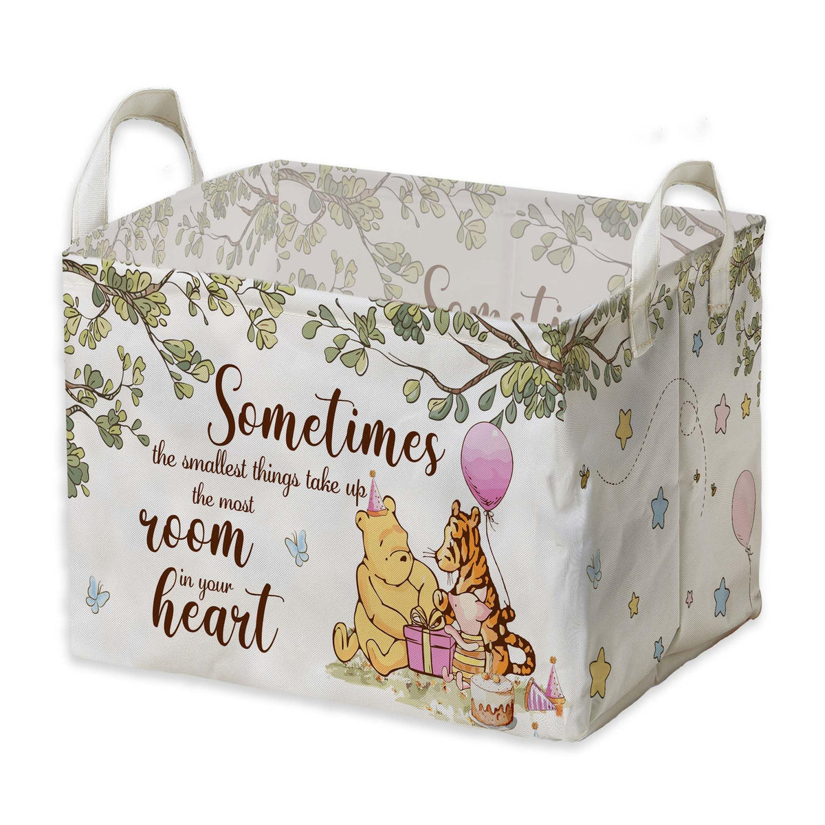 ZsaTuiy Winnie nursery basket front view with sturdy rim and adorable Winnie design