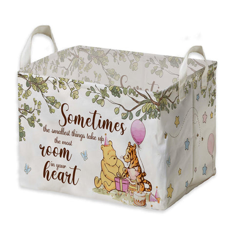 ZsaTuiy Winnie nursery basket front view with sturdy rim and adorable Winnie design