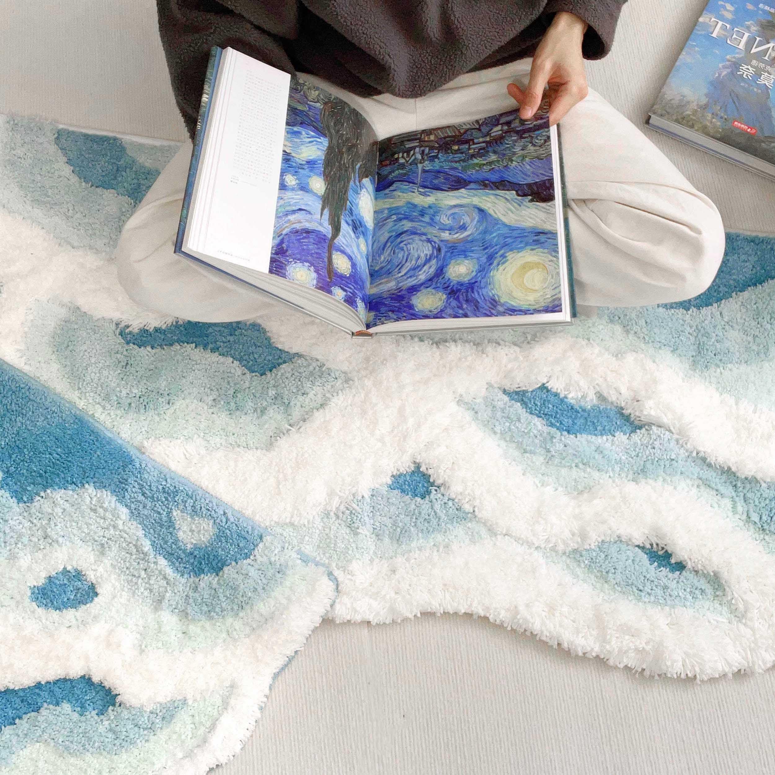 ZSHIFANG Navy Blue Moss Runner enhances bath-to-bedroom transition with style.