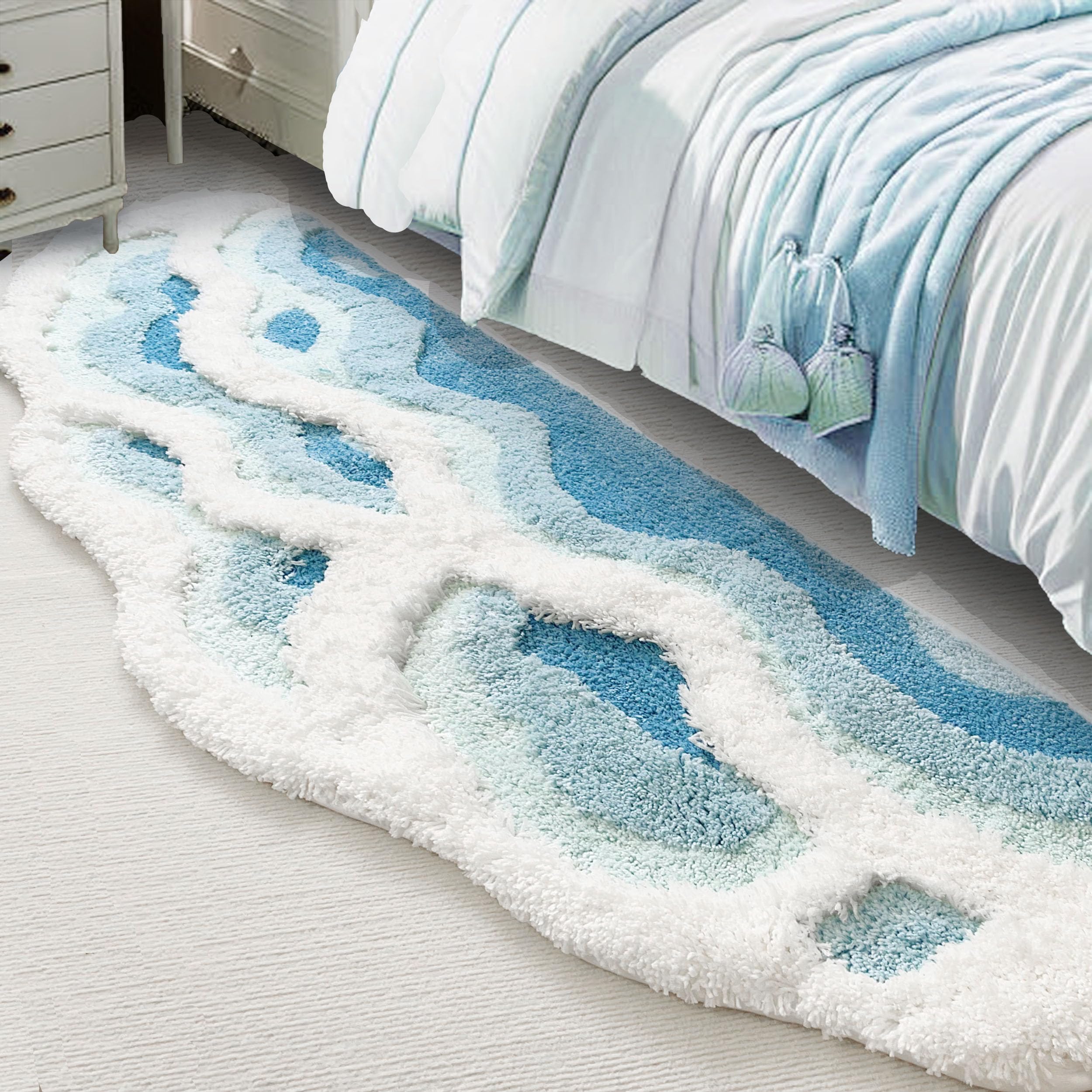 ZSHIFANG Soft Shag 3D Moss Bedside Rug in navy for cozy mornings.