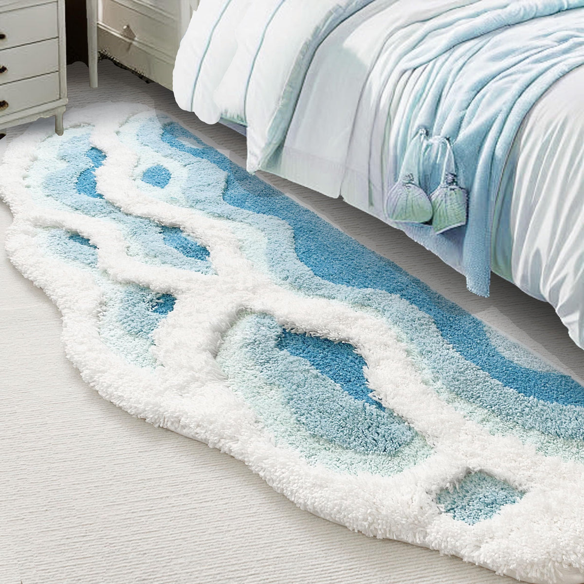 ZSHIFANG Soft Shag 3D Moss Bedside Rug in navy for cozy mornings.