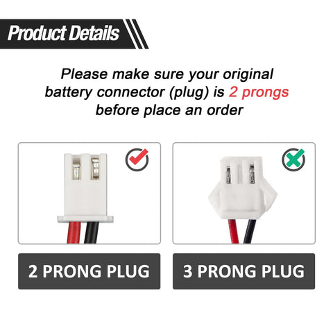 ZTHY RVBAT85004 battery connectors, 2-prong fit for Shark vacuums