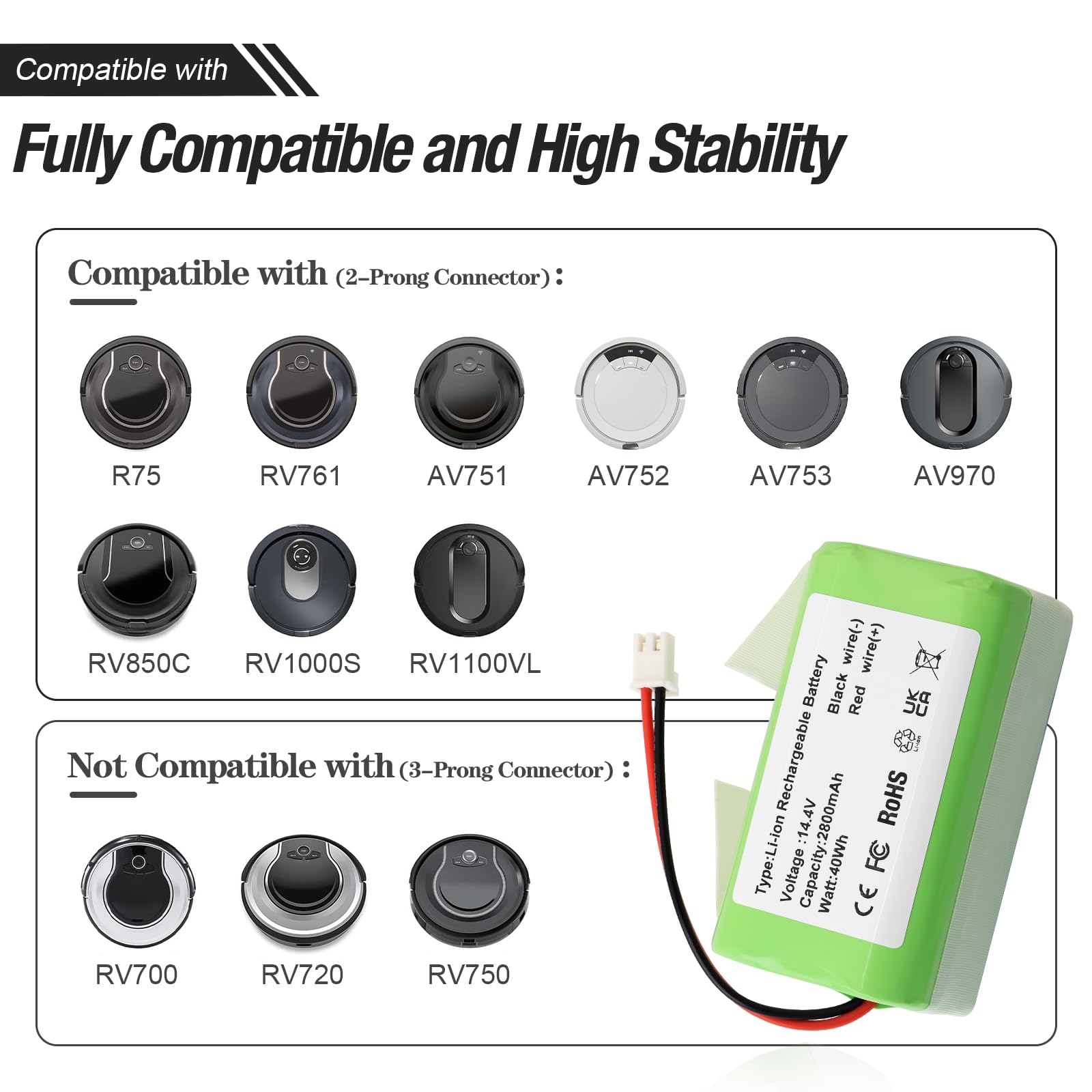 ZTHY RVBAT85004 battery pack label shows 14.4V Li-ion spec