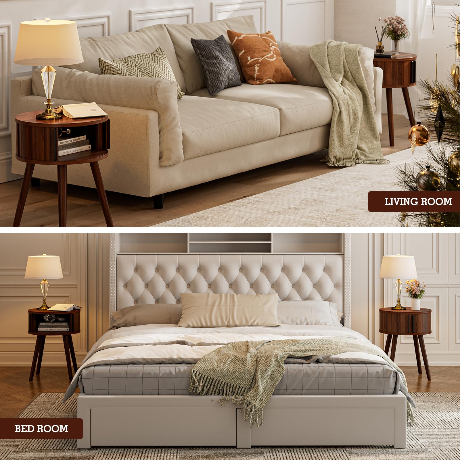 ZttRiee walnut finish highlighting mid-century inspired texture.