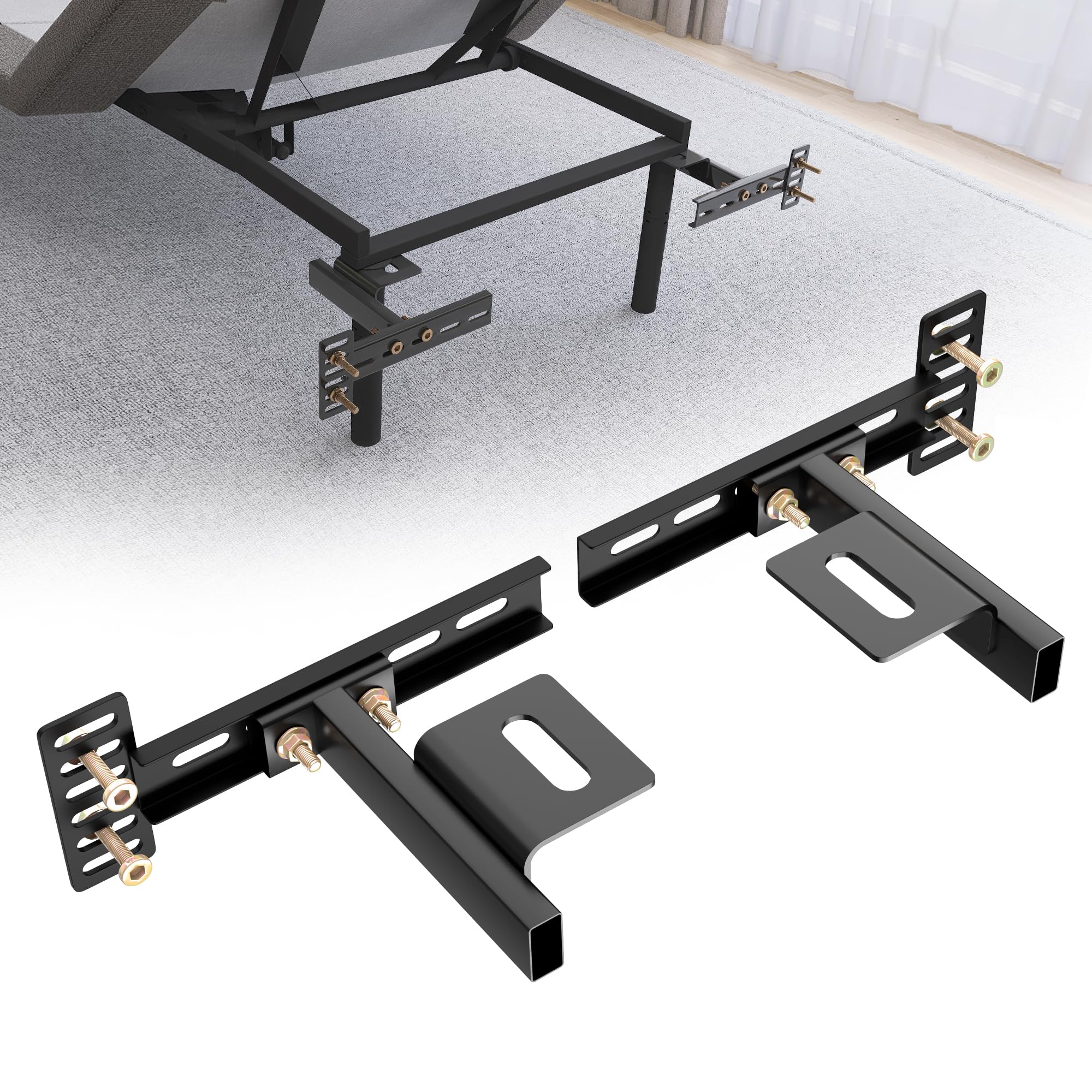 ZUAGCO headboard brackets with adjustable width for secure bed-frame mounting.