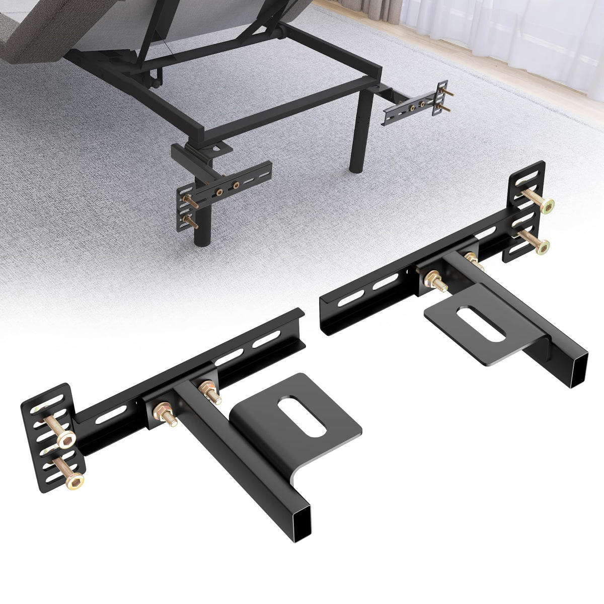 ZUAGCO headboard brackets with adjustable width for secure bed-frame mounting.