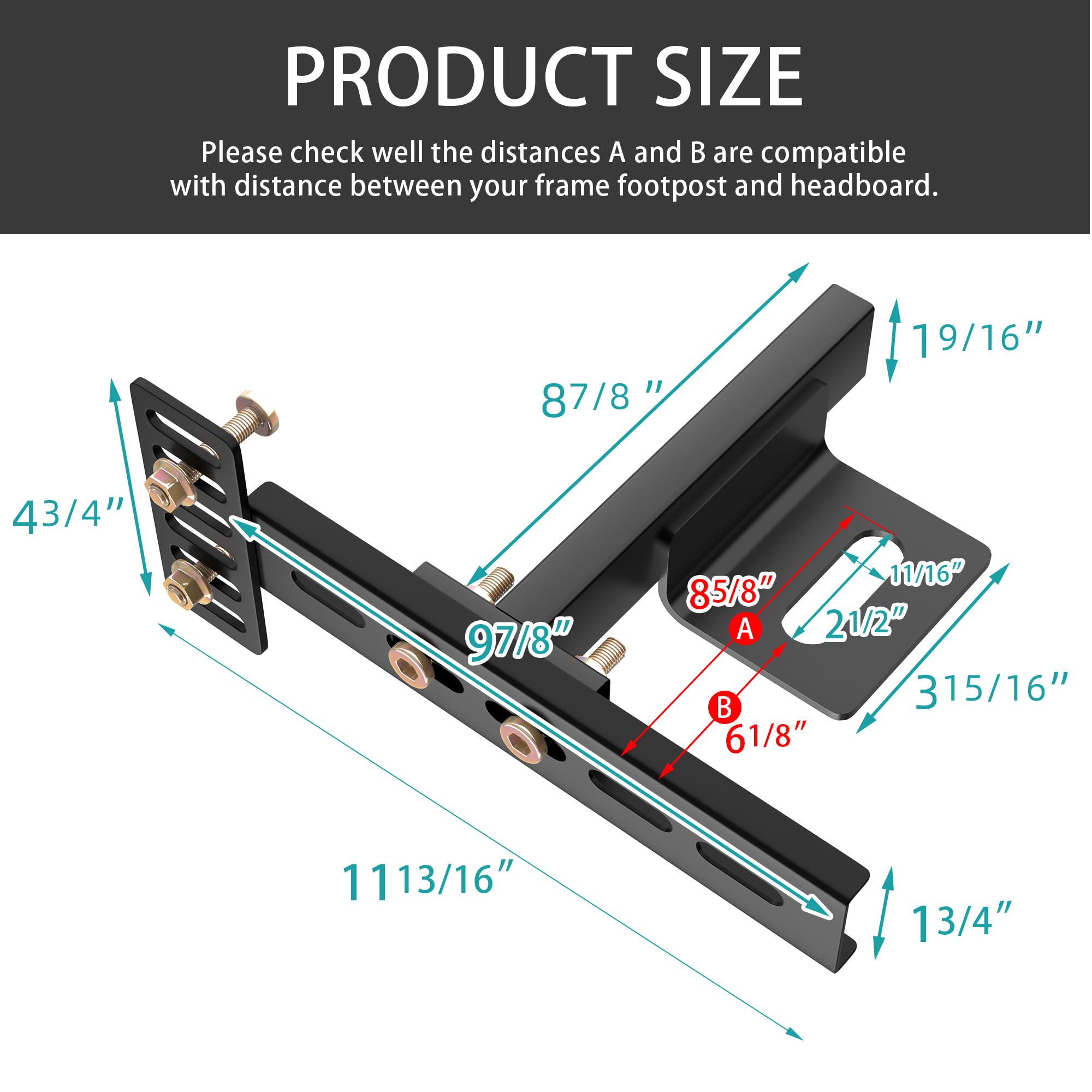 Matte black finish headboard brackets for metal beds.