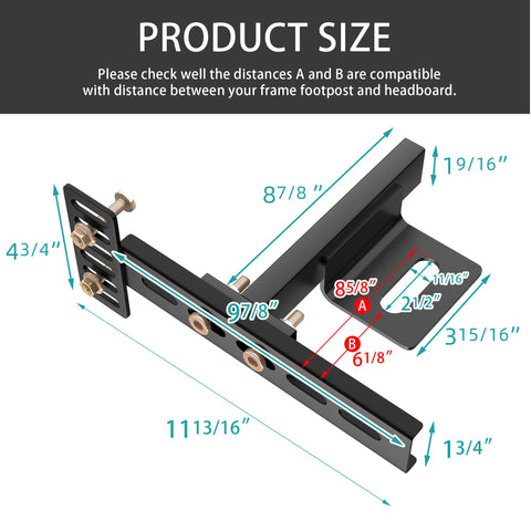 Matte black finish headboard brackets for metal beds.