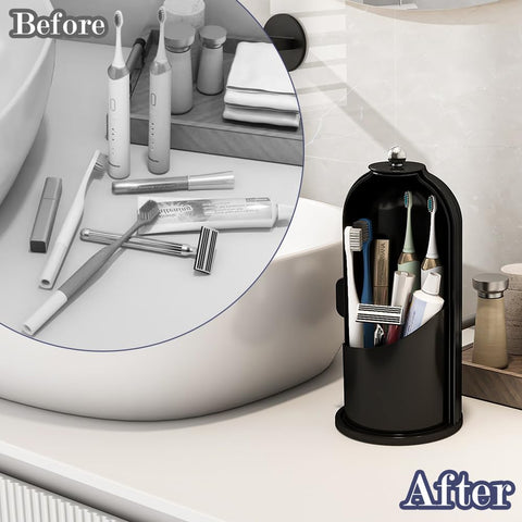 Zufudo dustproof holder fits on the bathroom countertop to save space.