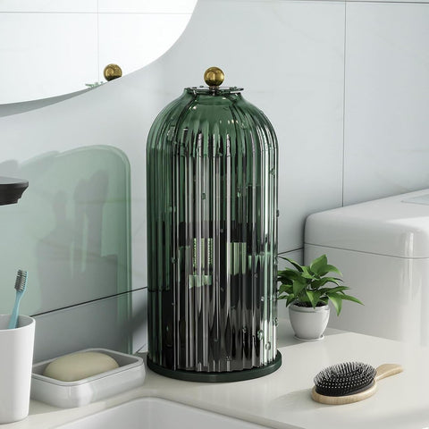 Zufudo makeup brushes slot placed alongside toothbrushes for organization.