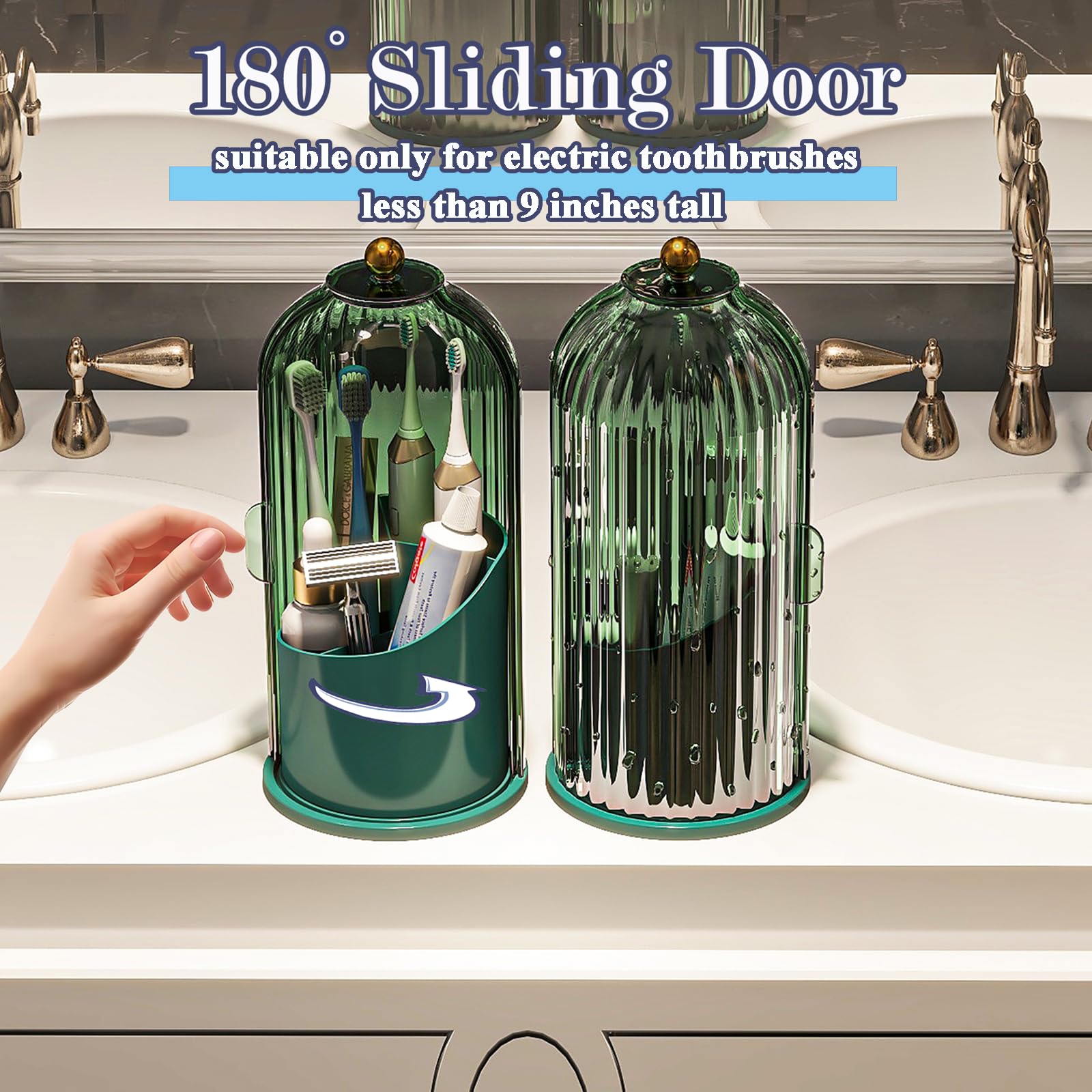 Zufudo toothbrush holder with 360° rotating base for easy access.
