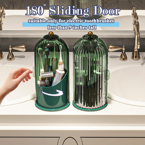 Zufudo toothbrush holder with 360° rotating base for easy access.