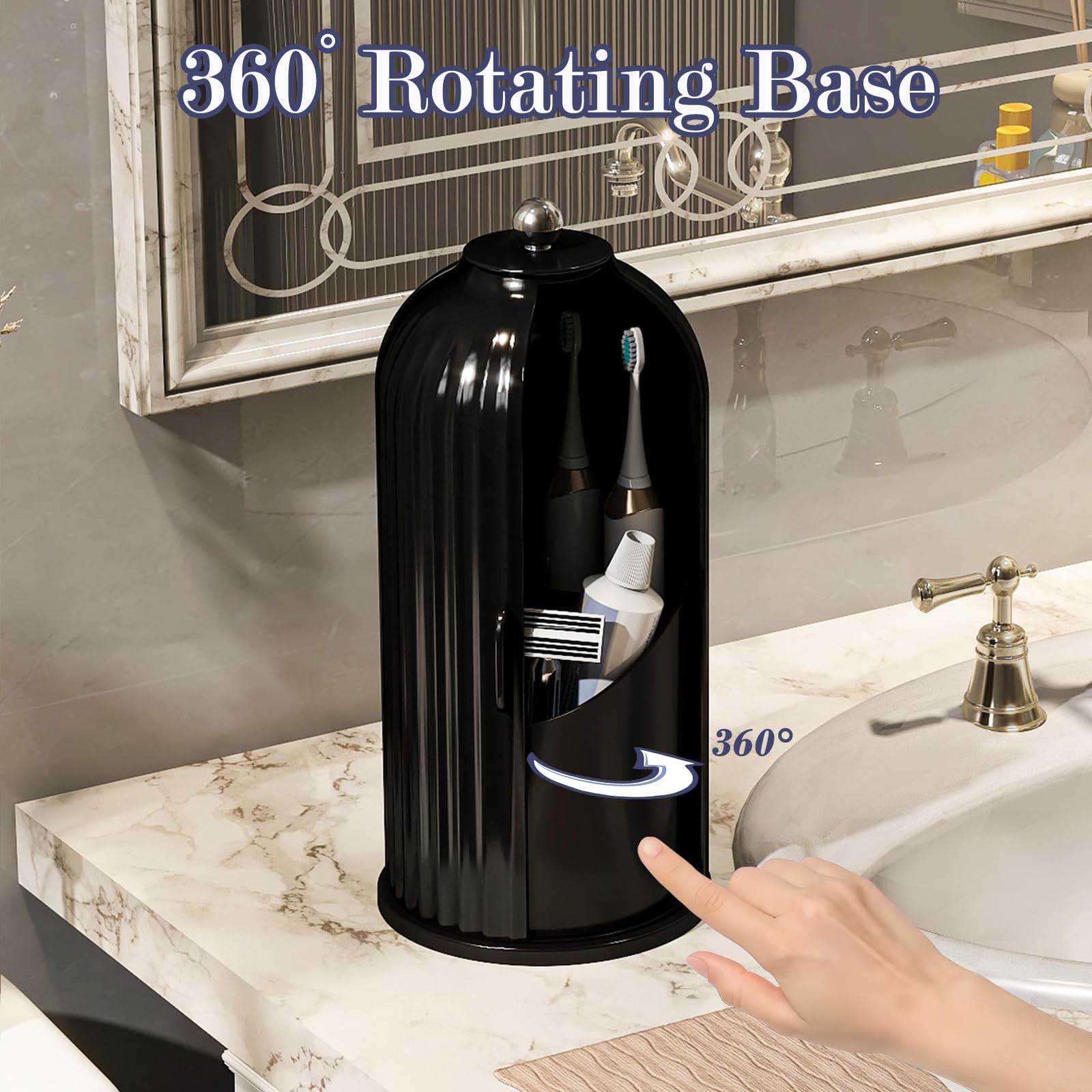 Zufudo dustproof holder three-slots keeps toothbrushes, toothpaste, and tools neatly organized.