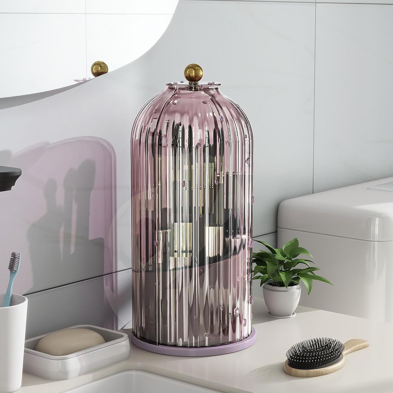 Zufudo compact, space-saving holder helps declutter bathroom countertops.