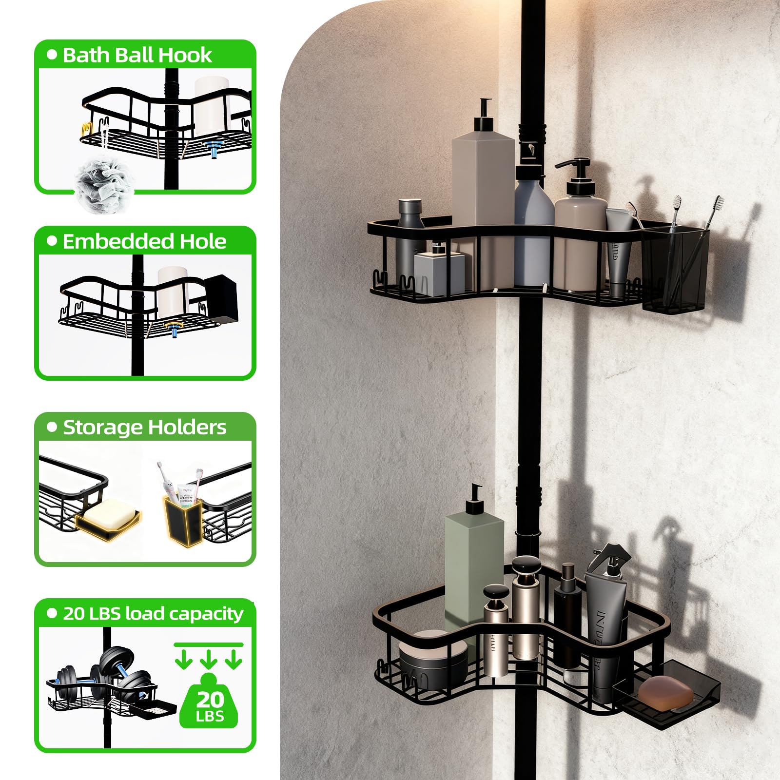 Rust-resistant stainless steel construction resists humidity in busy showers.