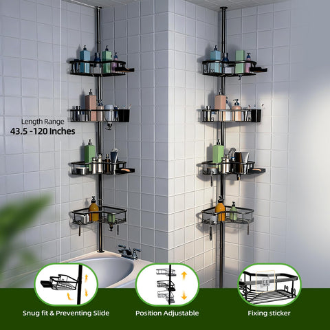 Assembled Zuhger tension pole demonstrates sturdy support for full bottles.