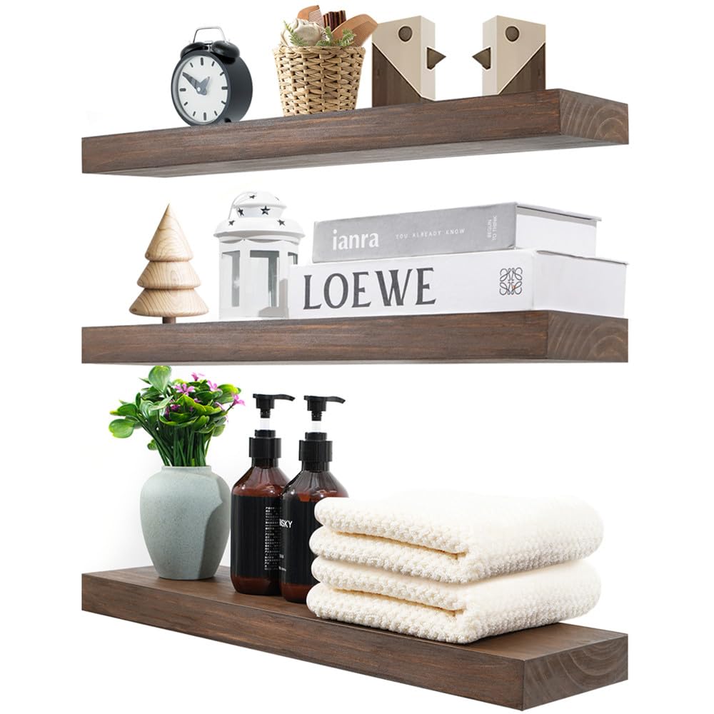 Zuiguoshan wood floating shelves set of 3 mounted on wall for versatile storage