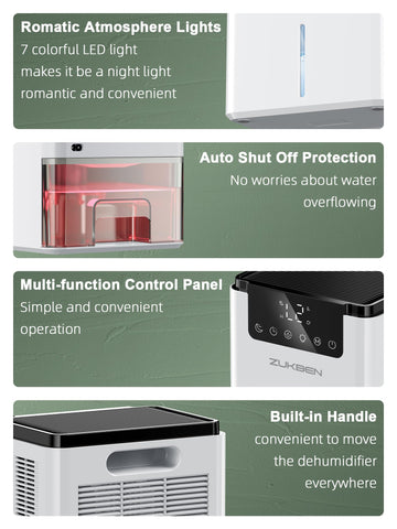 ZUKBEN dehumidifier auto-defrost indicator helps maintain performance in cooler areas