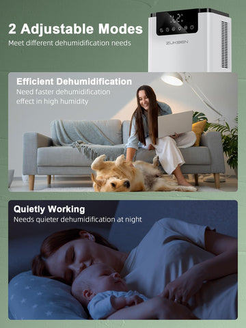 ZUKBEN dehumidifier in bedroom setup demonstrates calm, moisture control for comfort