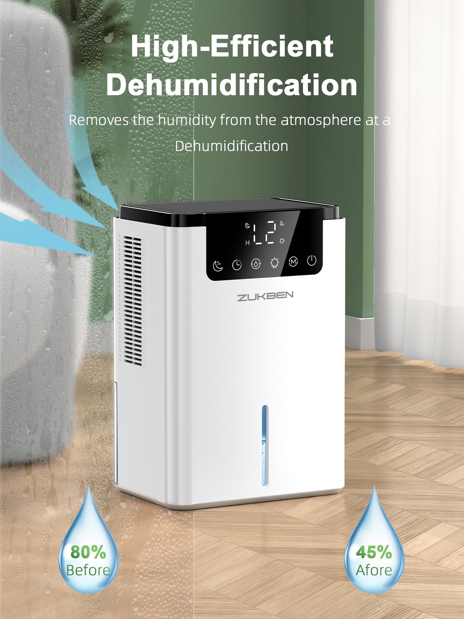 ZUKBEN dehumidifier timer display enables flexible operation during day or night