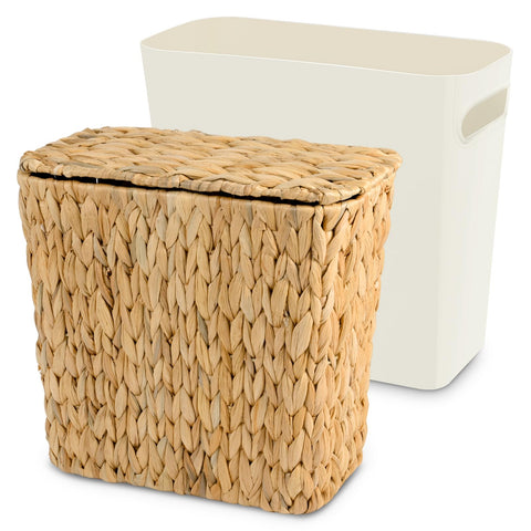 ZUNKNOD wicker trash can with lid highlights natural texture for tidy bathrooms.