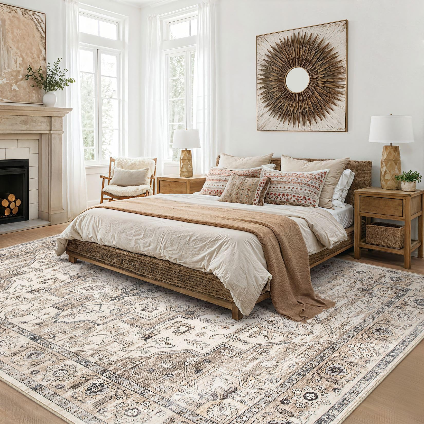 ZUNTKON tea brown area rug washable design for easy cleaning after spills