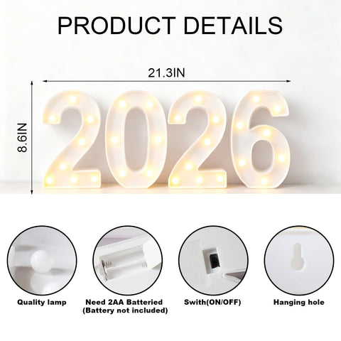ZUOKEMY battery-powered 2026 sign providing cordless placement for flexible decorating