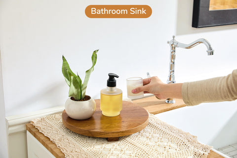 Zurklulu bathroom vanity tray keeps toiletries neatly arranged with rustic charm.