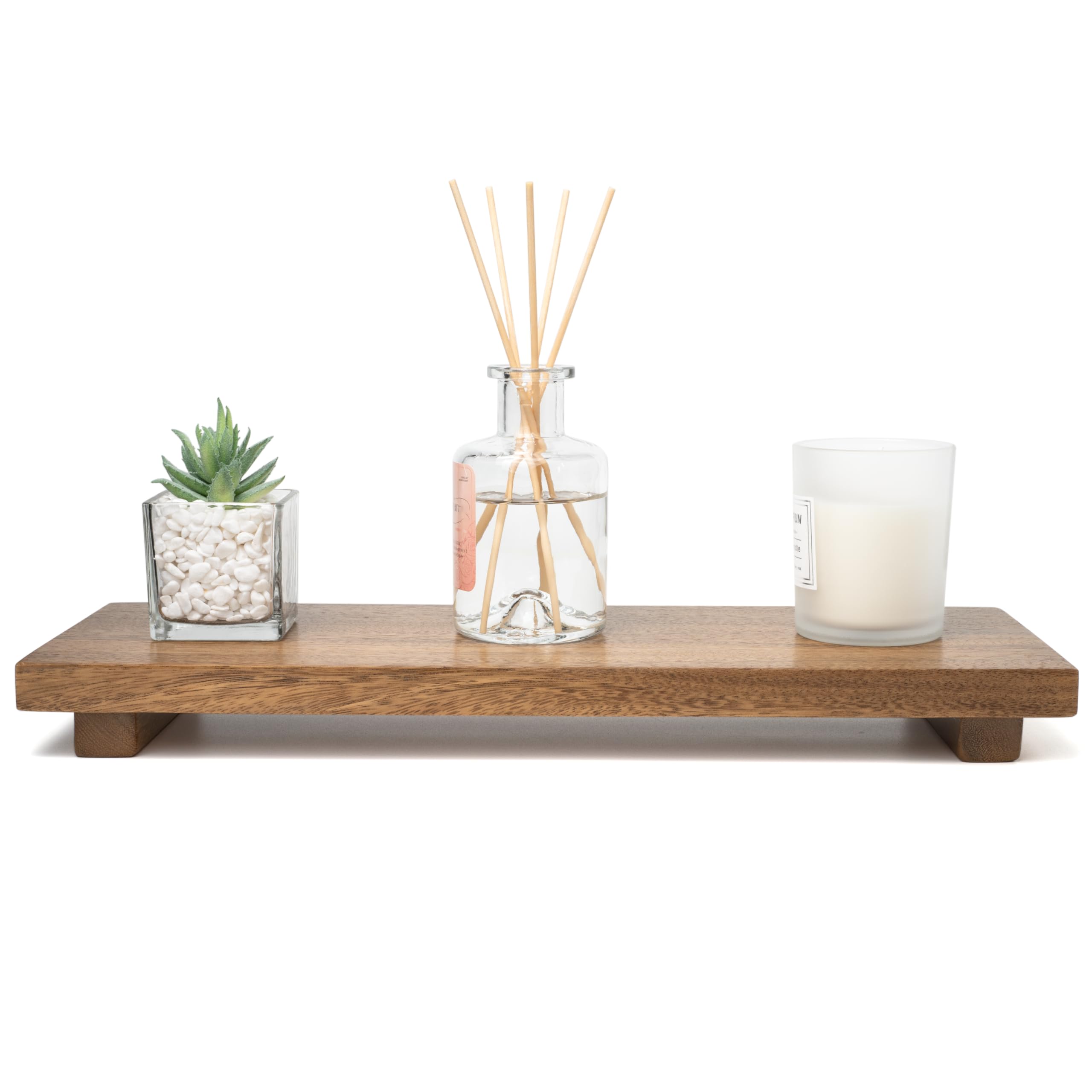 Zurklulu narrow 17-inch acacia wood riser display top showcases natural grain for elegant counters