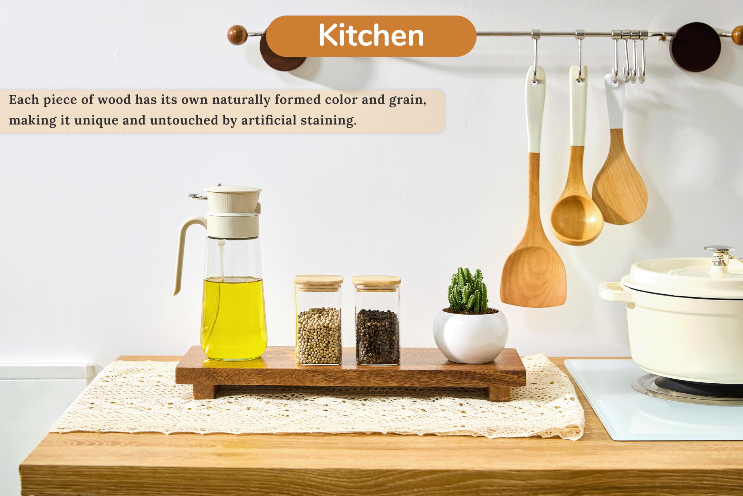 Zurklulu narrow 17-inch acacia wood riser kitchen-counter organizes plates while saving counter space