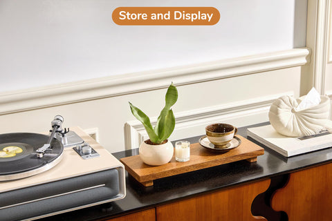 Zurklulu narrow 17-inch acacia wood riser tray doubles as a chic vanity helper
