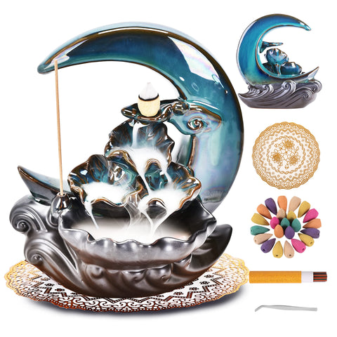Zvaiuk New Moon backflow burner with calming mood for meditation.