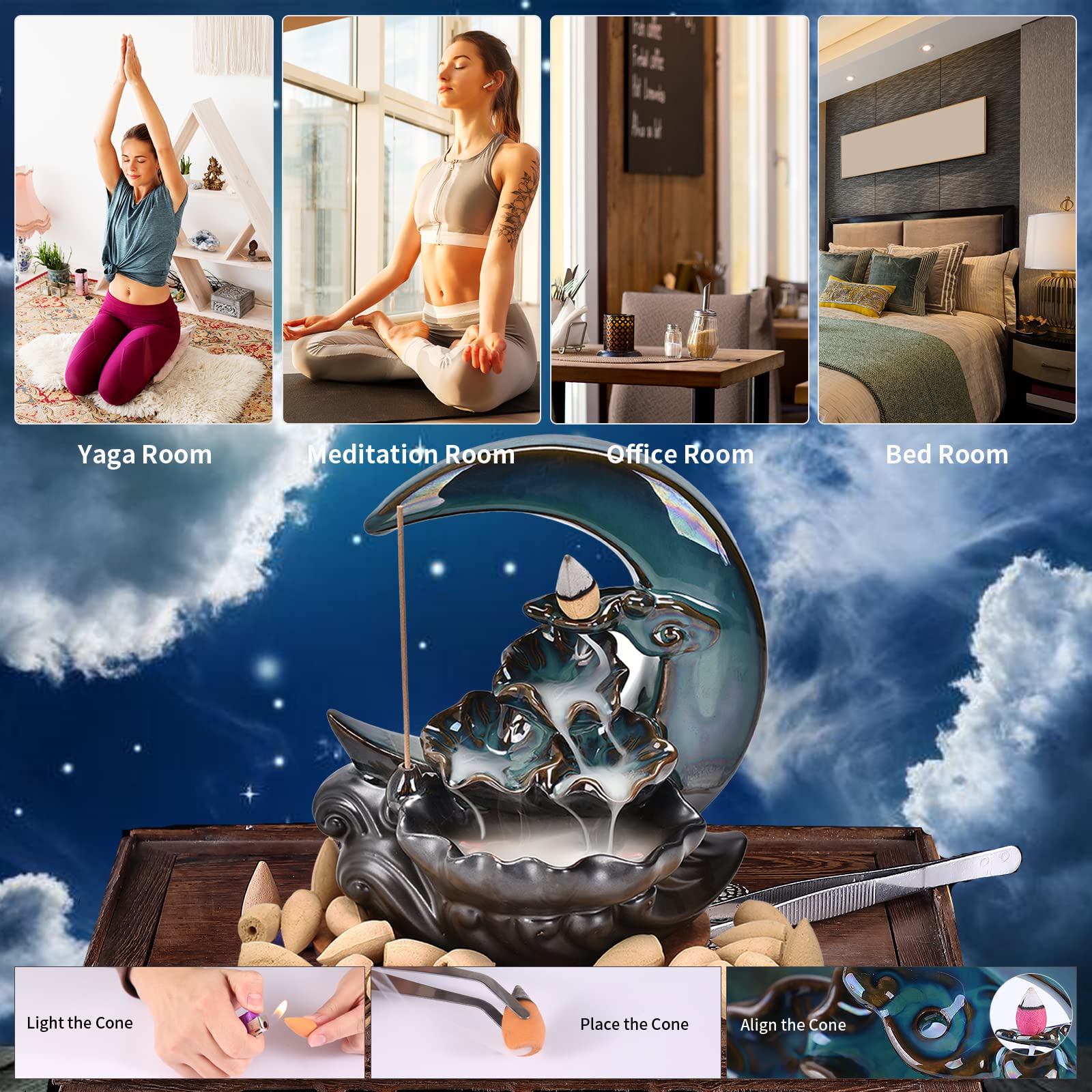 Zvaiuk night sky ceramic decoration enhances ambience while burning backflow incense.