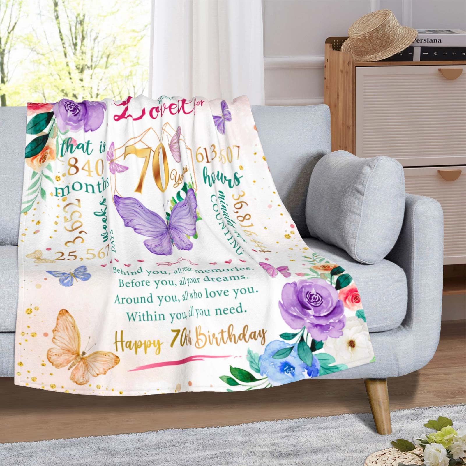 ZWERIVP 70th birthday blanket with heartwarming message to express love.