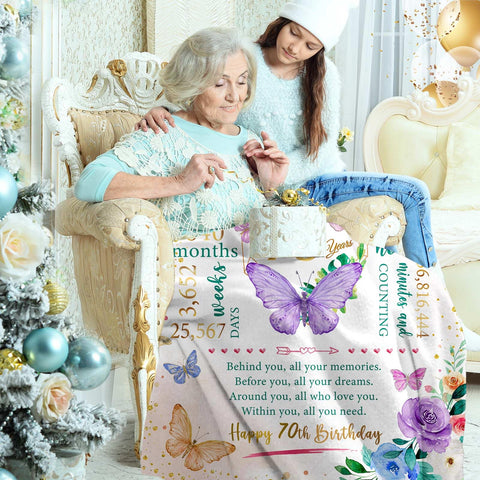 ZWERIVP 70th birthday blanket in purple tones for elegant gifting.