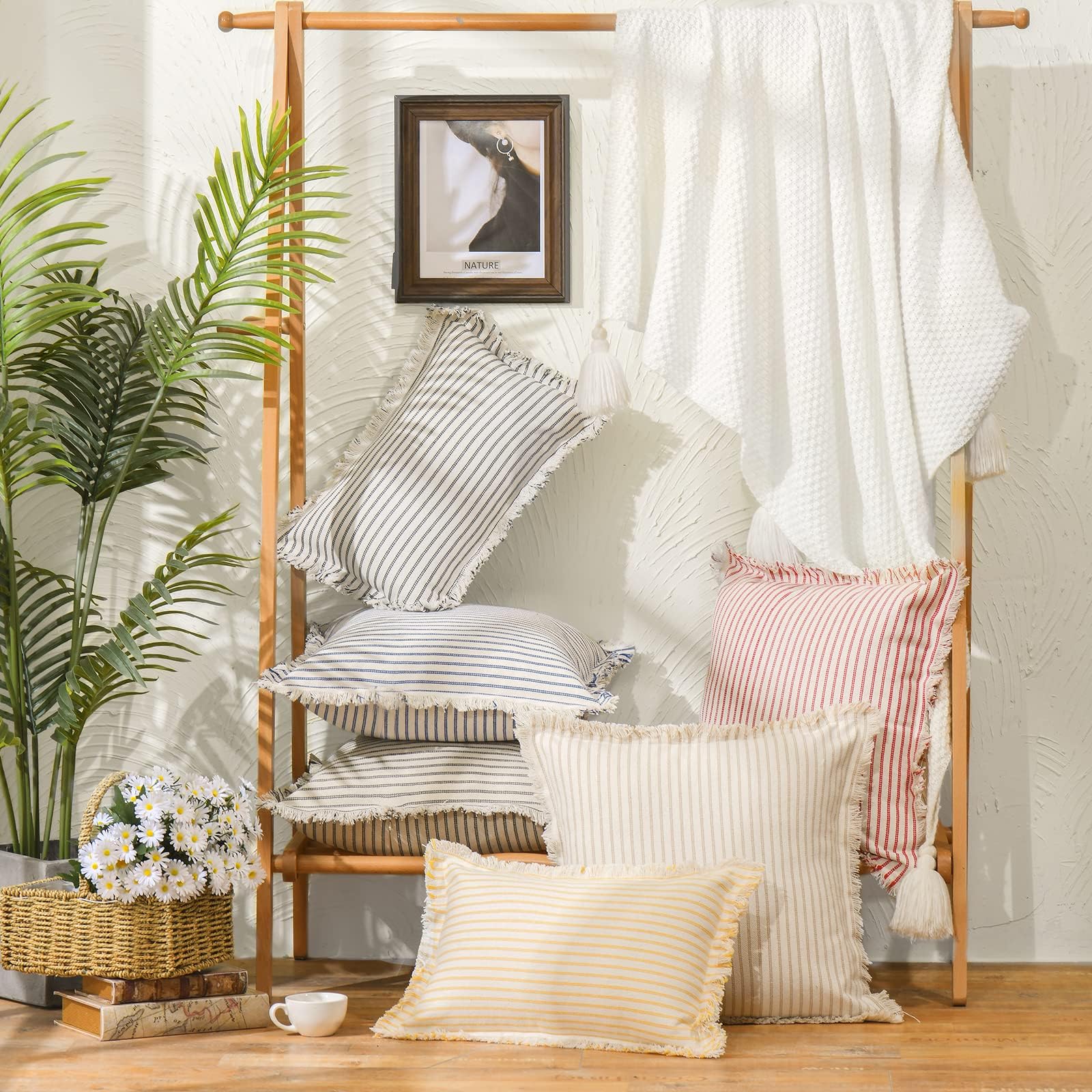 ZWJD striped pattern pillow cover on a couch enhances chic decor.