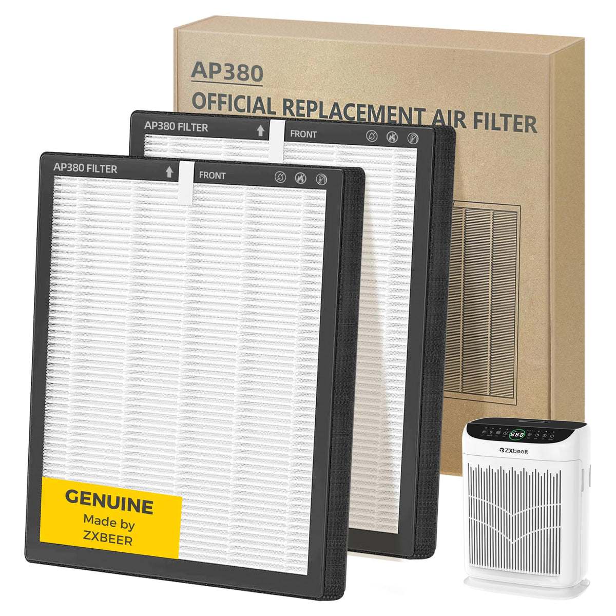 ZXBEER AP380 replacement filter pack front view for easy upgrades and consistent air quality