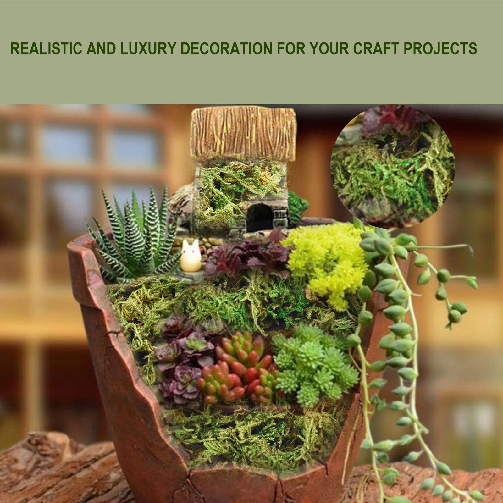 ZYAPA moss terrarium detail provides lifelike, maintenance-free appearance.