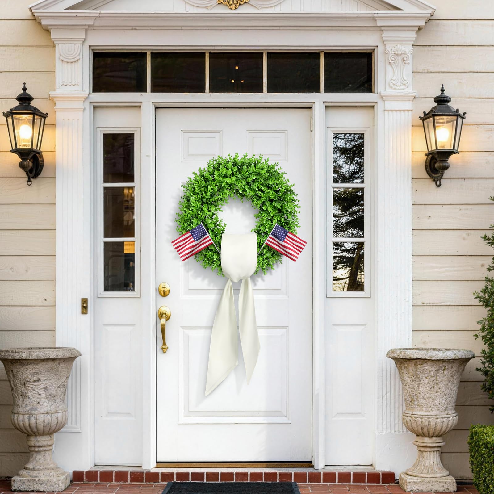 Zyekqrue boxwood wreath with bi-fold storage demonstrates easy flat packing.