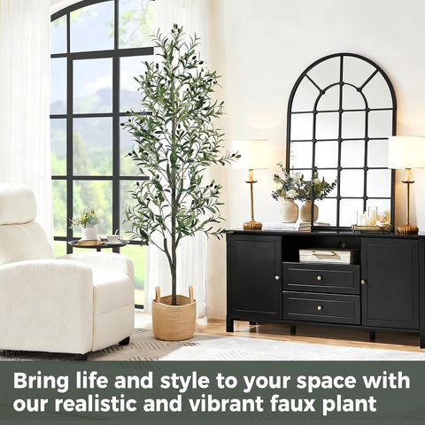 Zynaro 6ft olive tree shows detailed olive fruits for authentic decor accents.