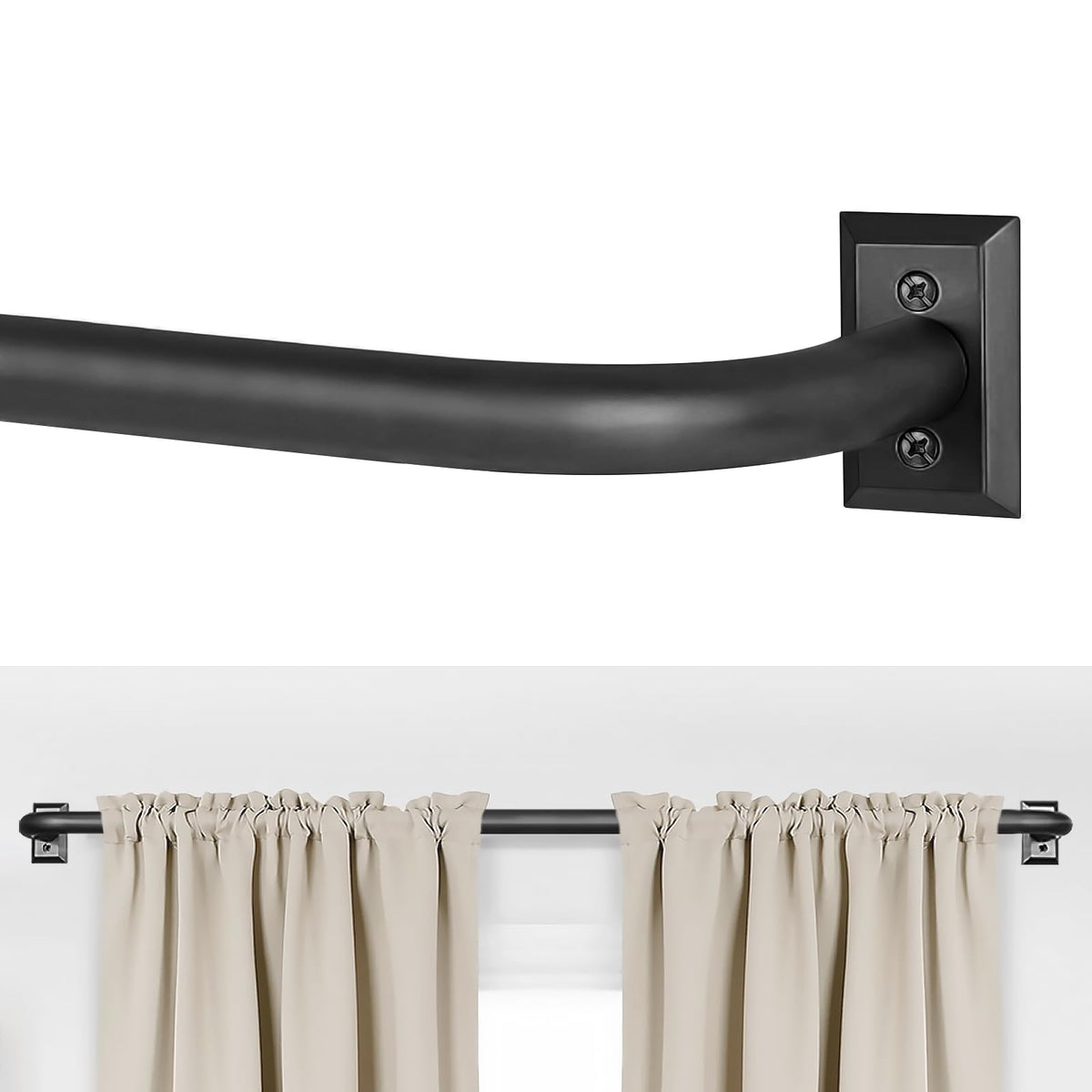 ZYRW black curtain rod wrap-around for enhanced shading and wall-adjacent curtains